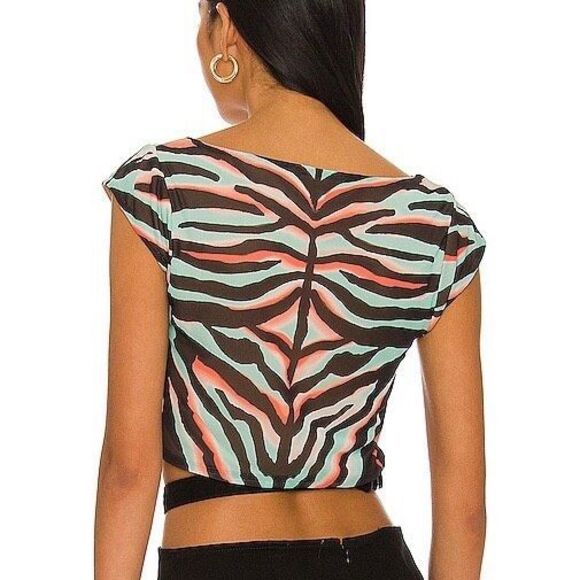 NWT Afrm Nylah Crop Top In Teal Zebra Square Neckline Front Loop Button Clos mes - Picture 3 of 6